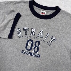 Y2K George Strait Ringer‎ TShirt Men L (FIT M)Gray Navy 2008 Tour Tee Anvil Gift